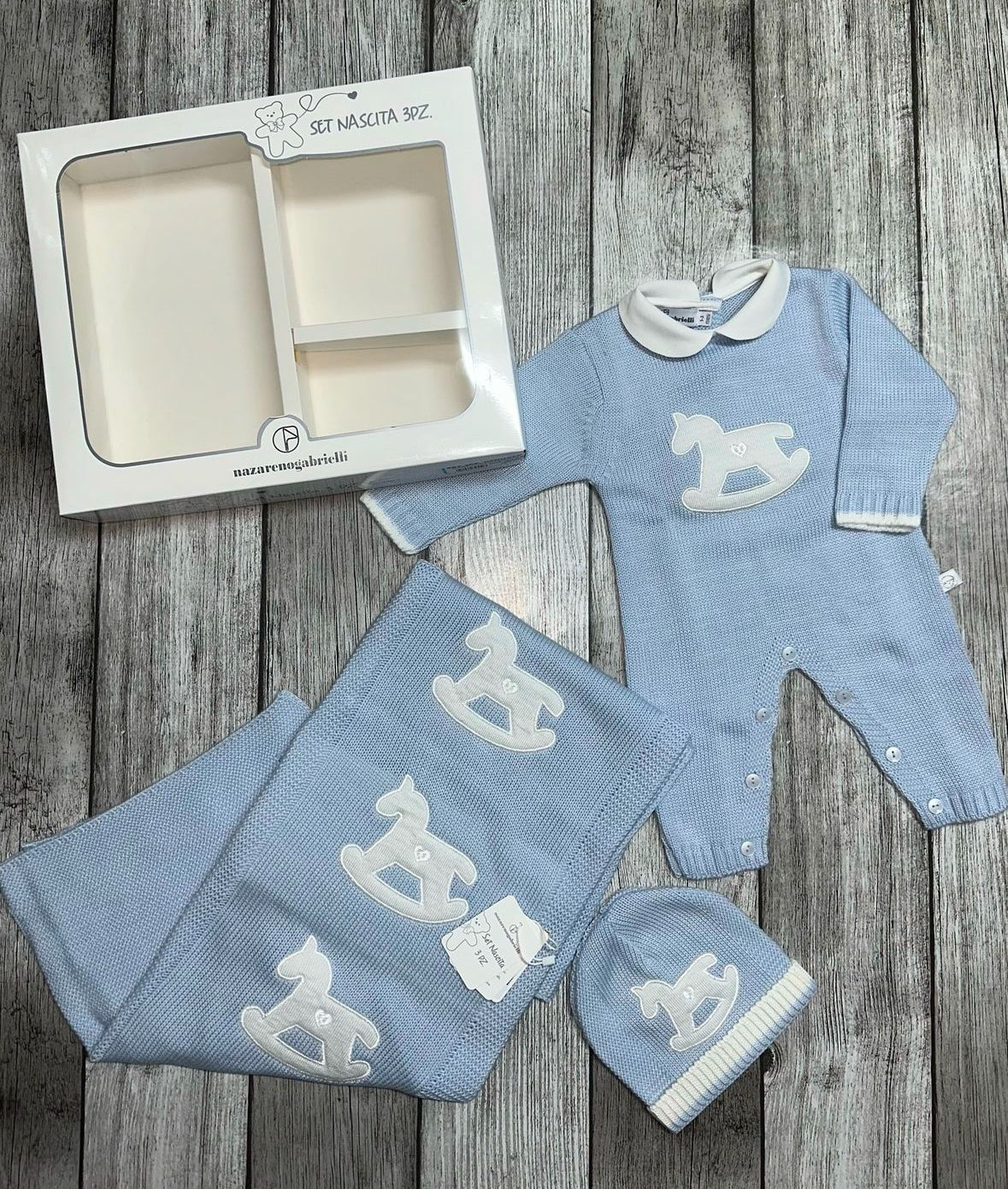 Set Nascita 3 pezzi neonato Tutina Coperta e Cappello NG-3488 NAZARENO GABRIELLI