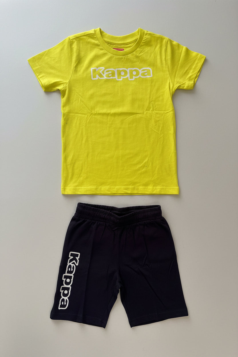 Completo Bambino T-shirt lime + bermuda blu KAPPA - Taglia 7 anni