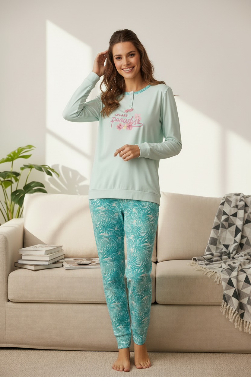 Pigiama donna fantasia tropicale in jersey di cotone IRGE - Taglia XXL