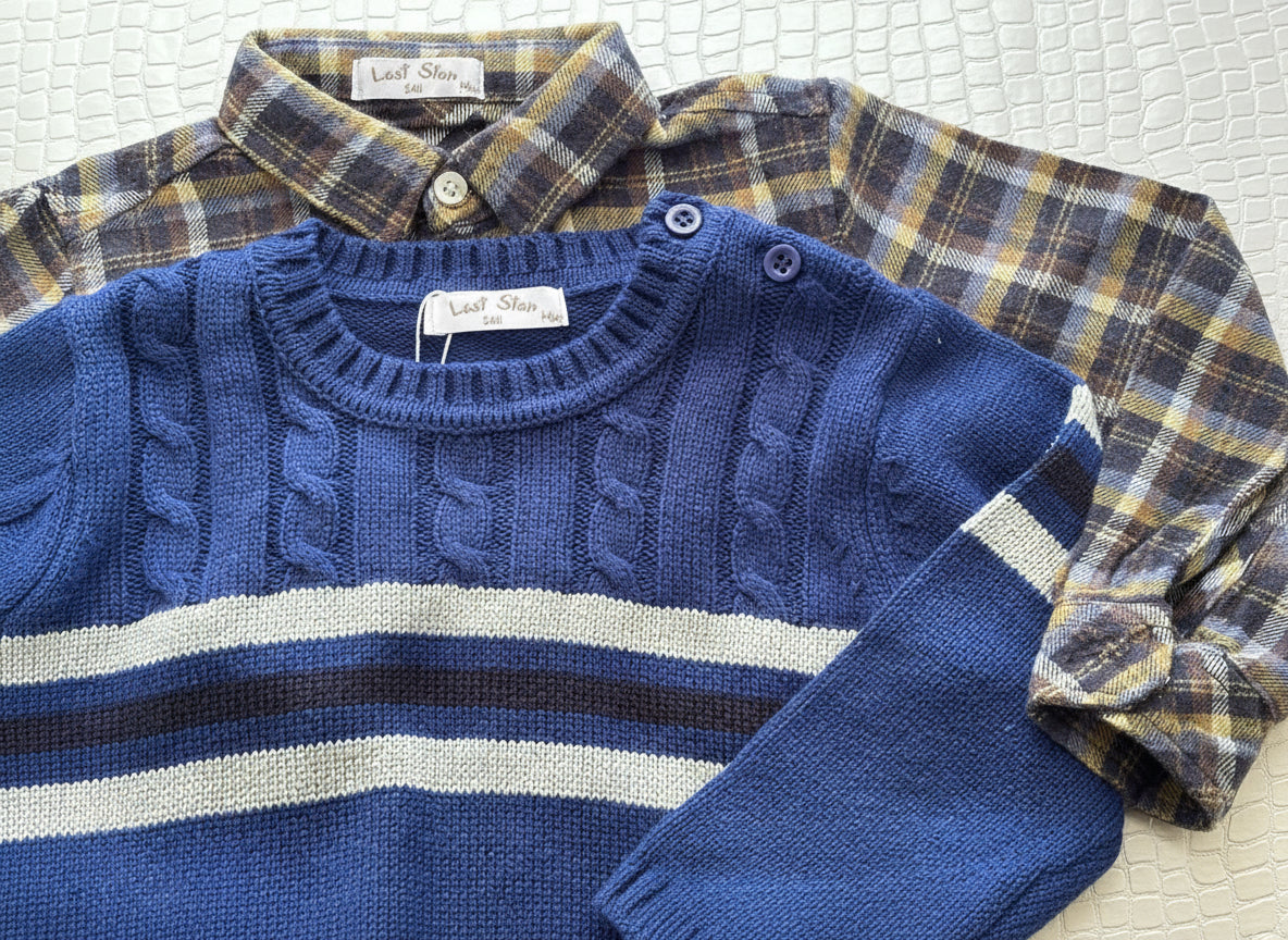 Completo 3 pezzi Neonato blu e grigio STELLE&PUPI - Taglie 24, 30 e 36 mesi