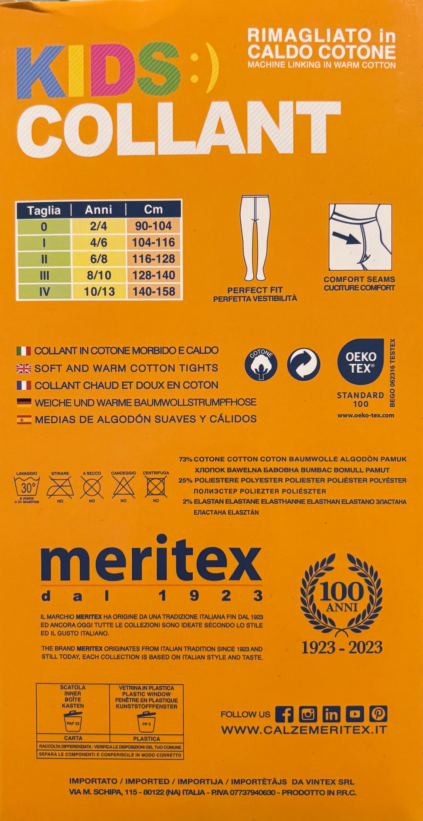 Collant Kids rimagliato in caldo cotone MERITEX - Taglie 2/13 ANNI