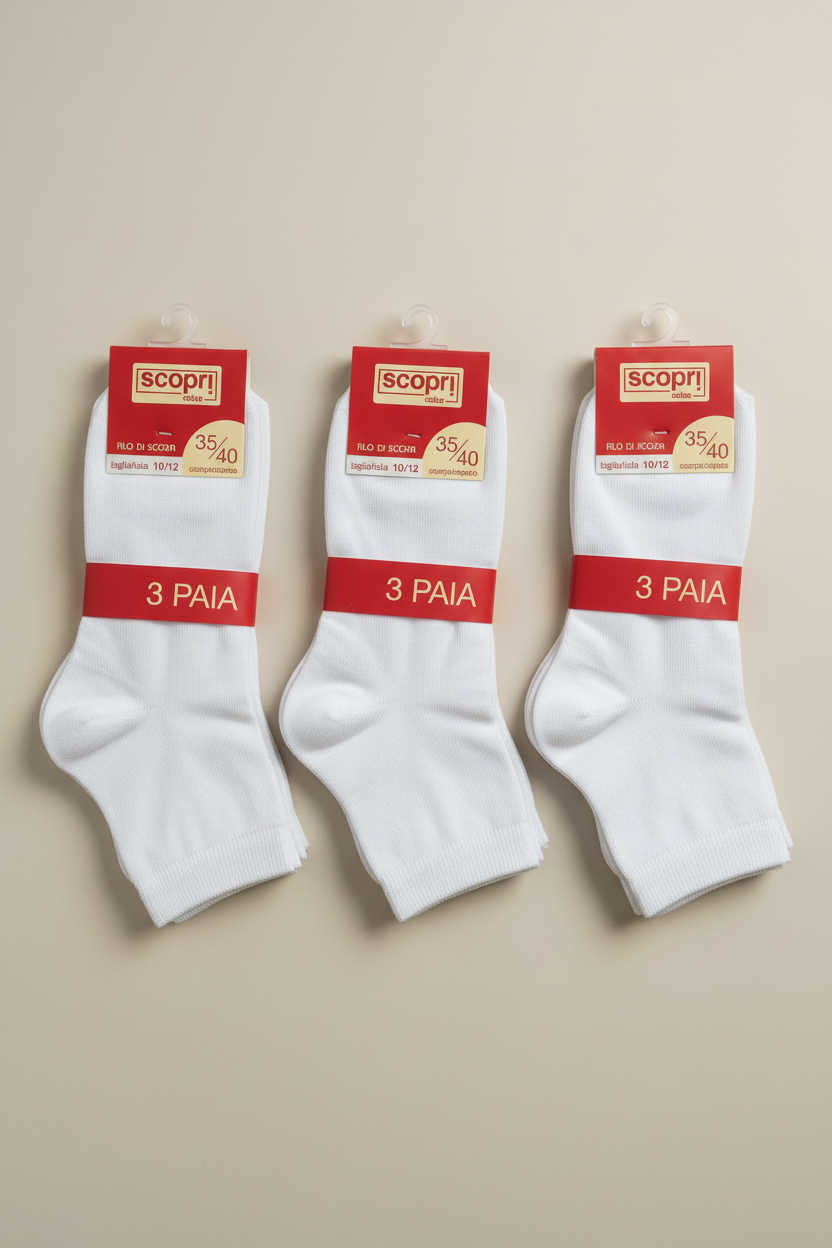 Tre Paia di Calze Corte Unisex in Filo di Scozia Bianco linea Toby SCOPRI