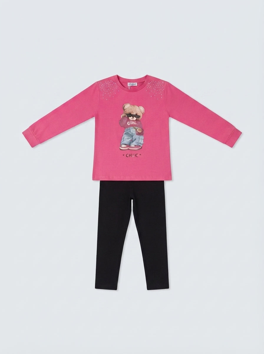 Completo Ragazza T-Shirt manica lunga jersey e leggins LOLLITOP - Taglie 8 e 10 anni