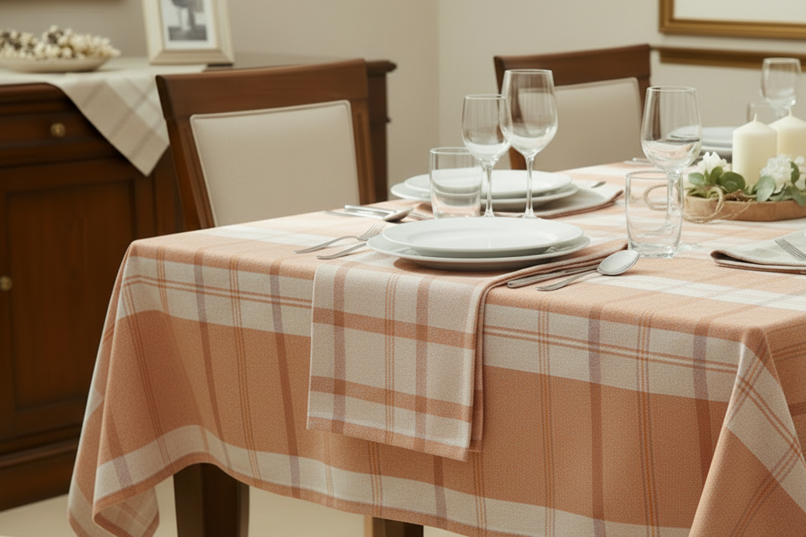 Servizio da tavola 6 posti tovaglia piazzata sbiecata con tovaglioli 100% cotone tessuto Panama Modello Riva - PREZIOSA Home