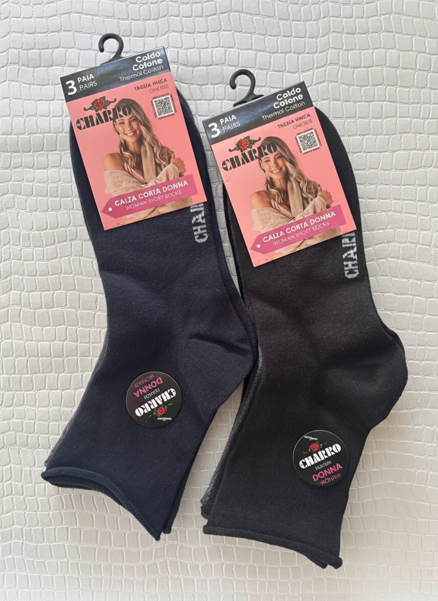 Tripack Calza Corta Donna Smollata in Caldo Cotone 3 Paia Assortiti - CHARRO