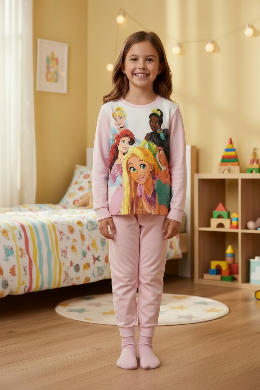 Pigiama Bambina manica lunga Cotone felpato Disney Princess - Taglia 7/8 anni