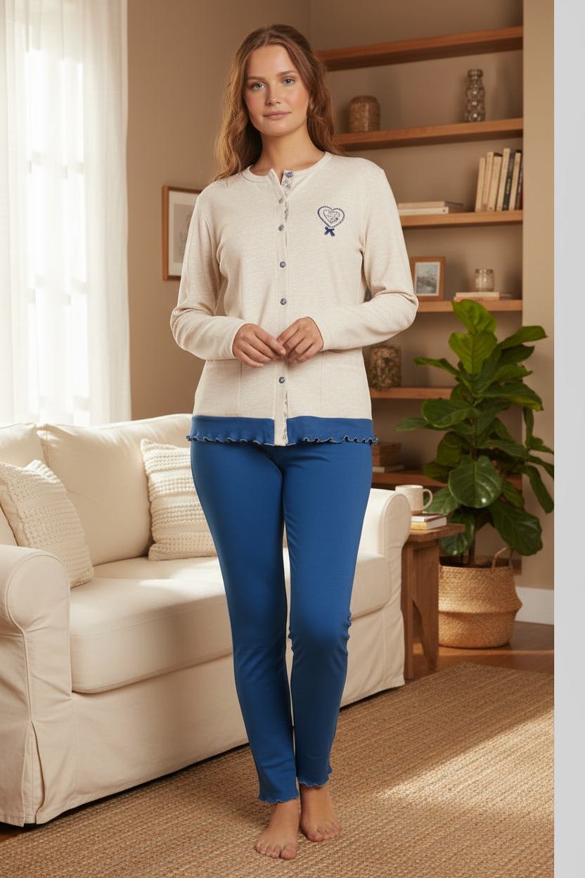 Pigiama donna aperto in caldo cotone VILFRAM - Taglie 46 e 48
