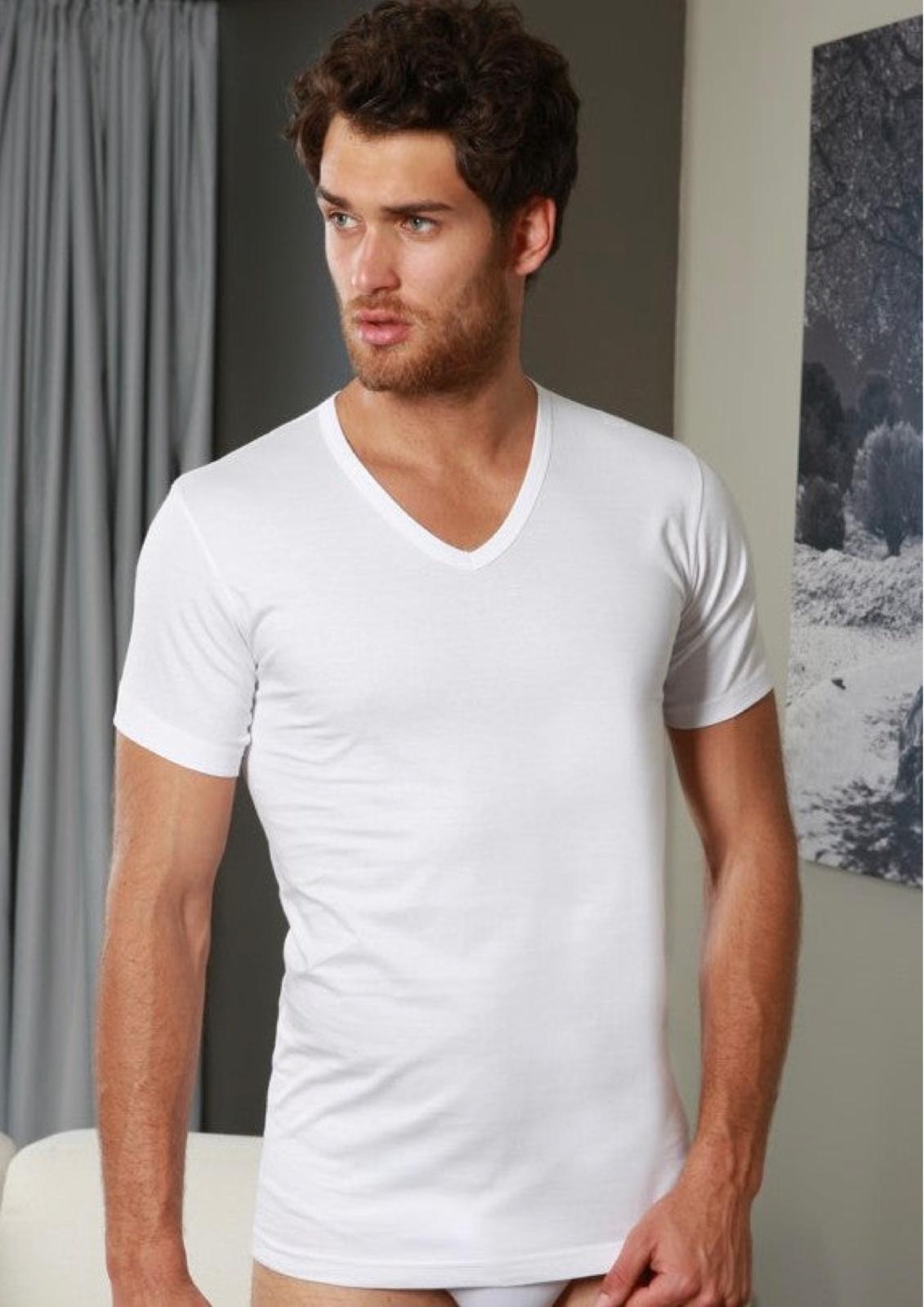 Maglia mezza manica scollo a V cotone jersey NOTTINGHAM