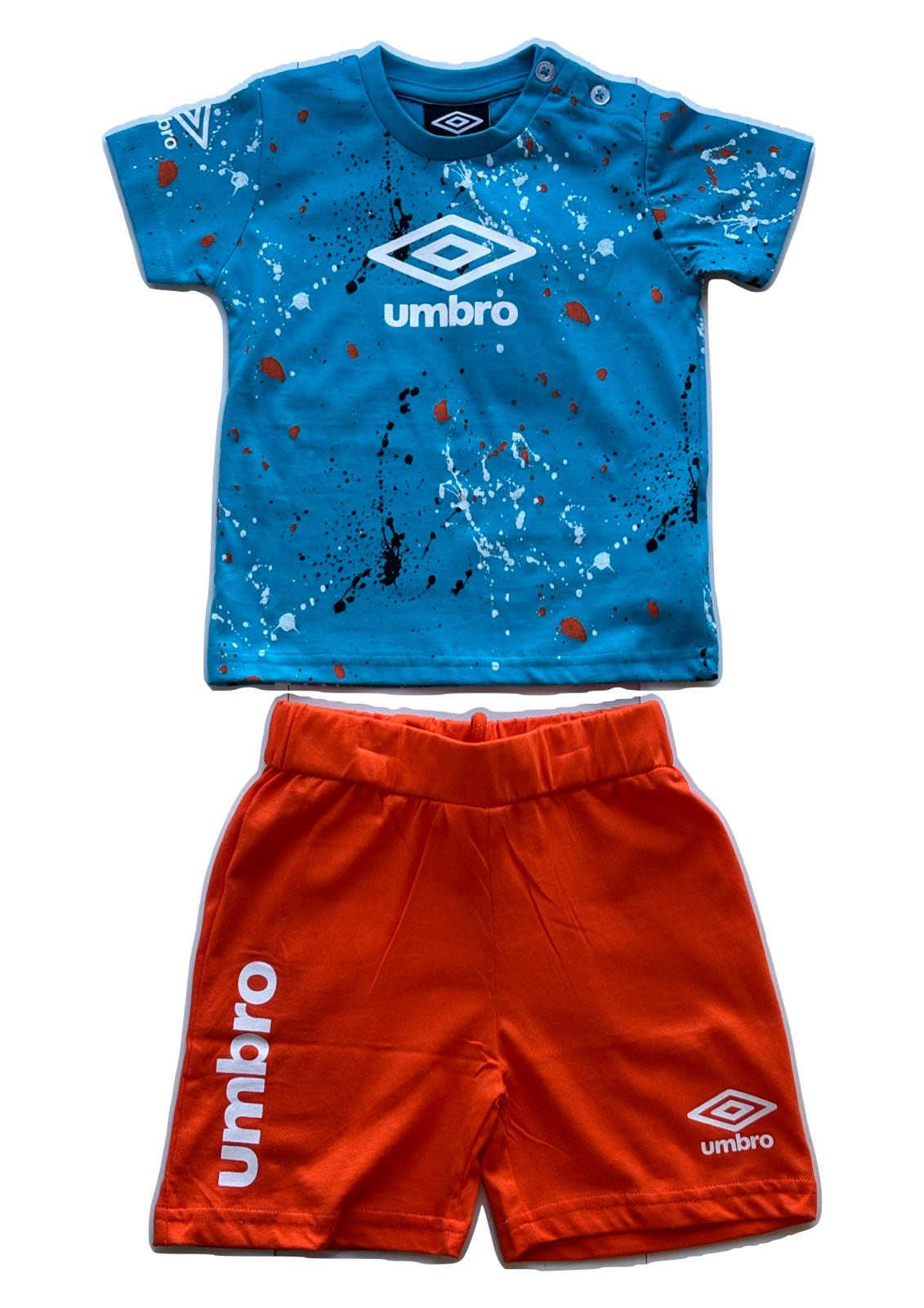 Completo neonato Maglia azzurra e bermuda arancione UMBRO
