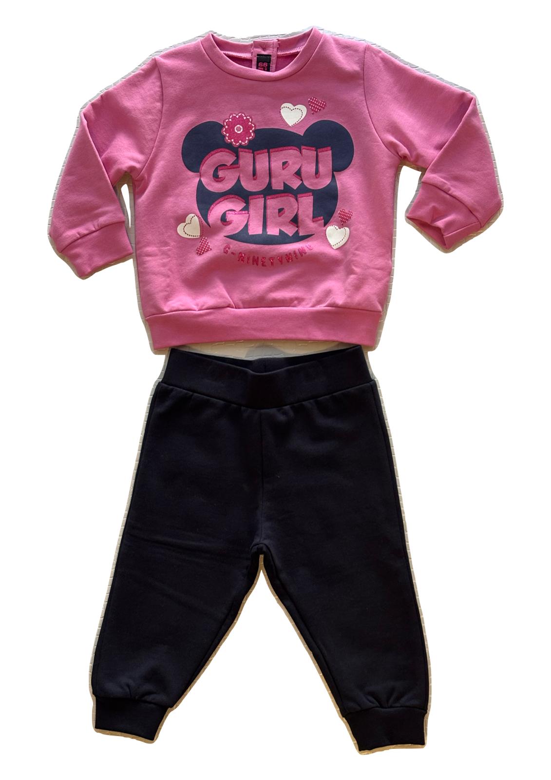 Tuta in felpa di cotone neonata fucsia e blu notte GURU - Taglia 9/12 mesi