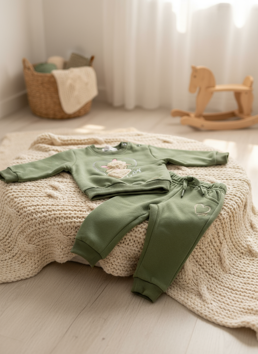 Tuta in felpa neonata verde salvia - Stelle & Pupi Taglie 6/9 e 12/18 mesi