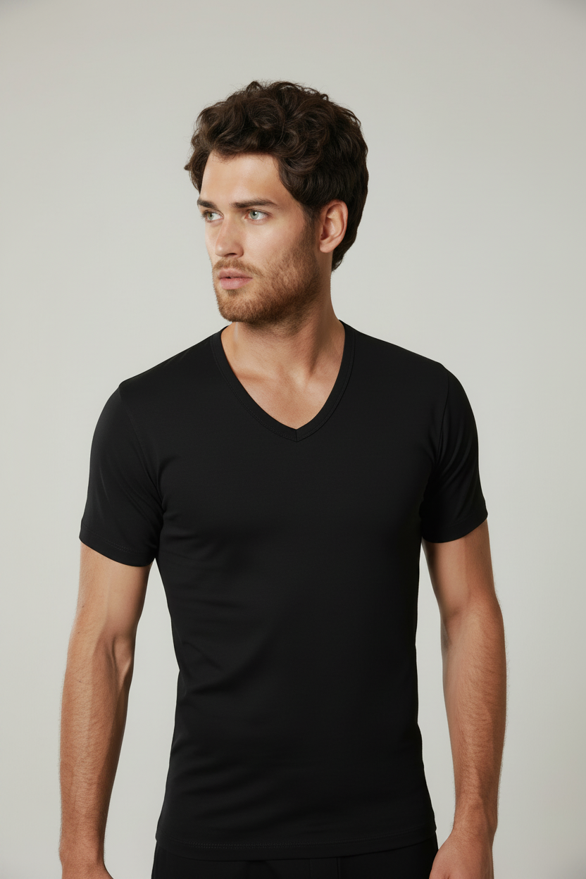 Maglia Uomo Mezza Manica scollo a V cotone jersey bianca - NOTTINGHAM