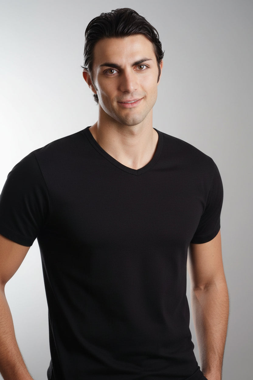 T-Shirt Uomo Mezza Manica collo a punta cotone makò Art.1419 - LEABLE