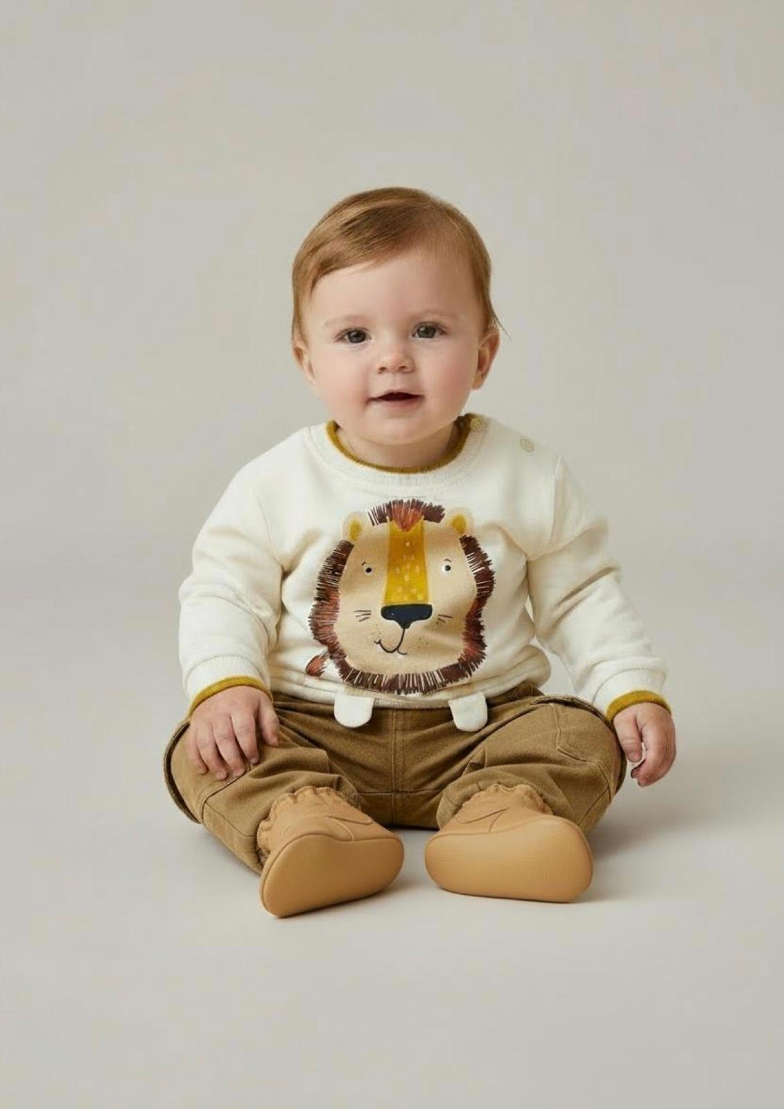 Completo Neonato caldo cotone Maglia con stampa leoncino e pantalone cargo - Taglia 3/6 mesi