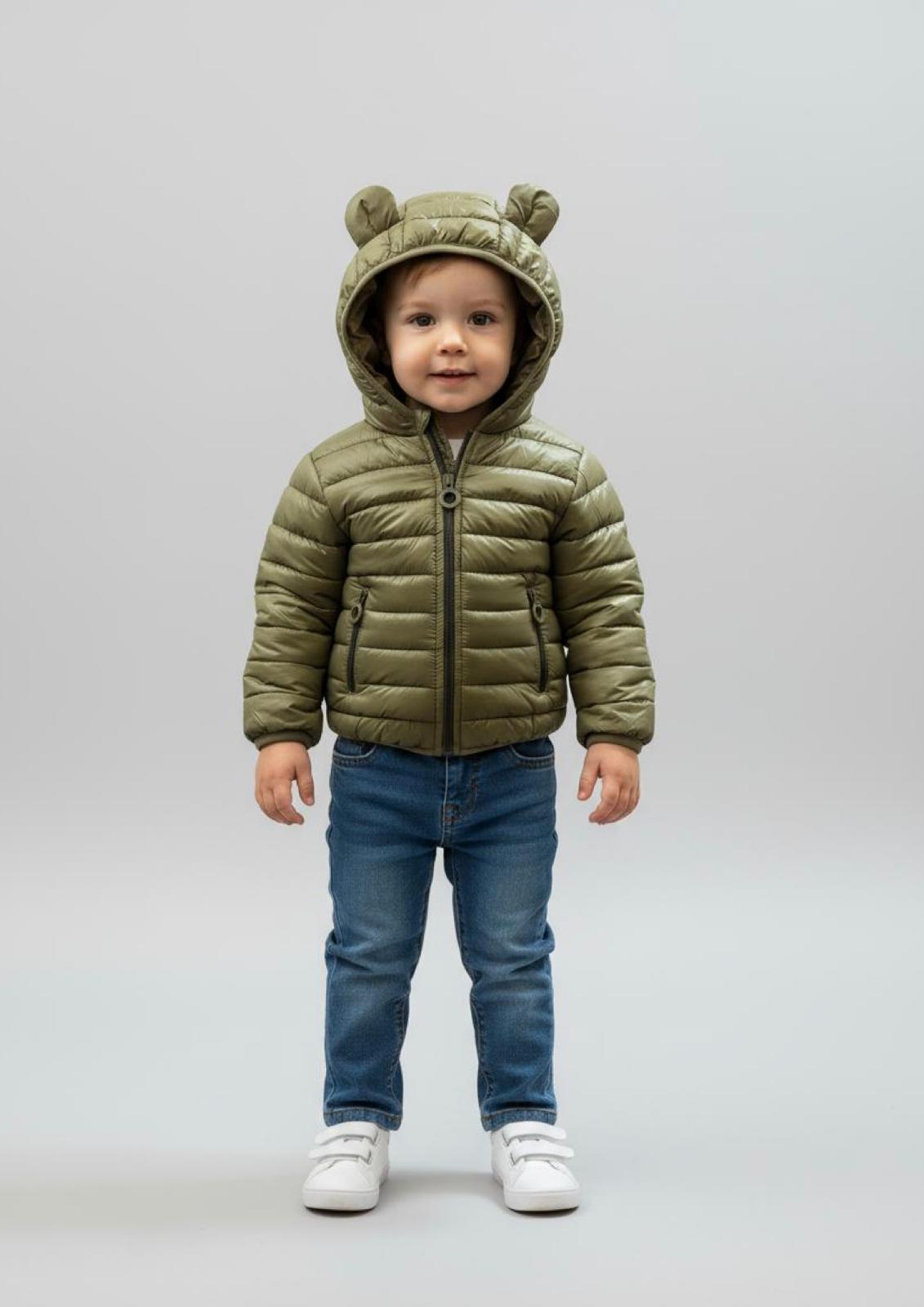 Giubbino 100 grammi Neonato con cappuccio e zip modello "Bear Ears" con orecchie - Taglie 30 e 36 mesi