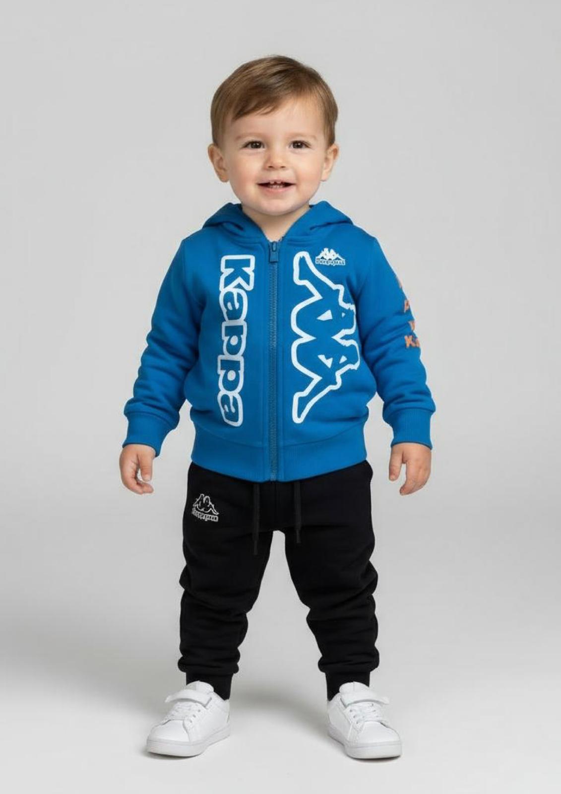 Tuta neonato in cotone garzato con zip e cappuccio KAPPA