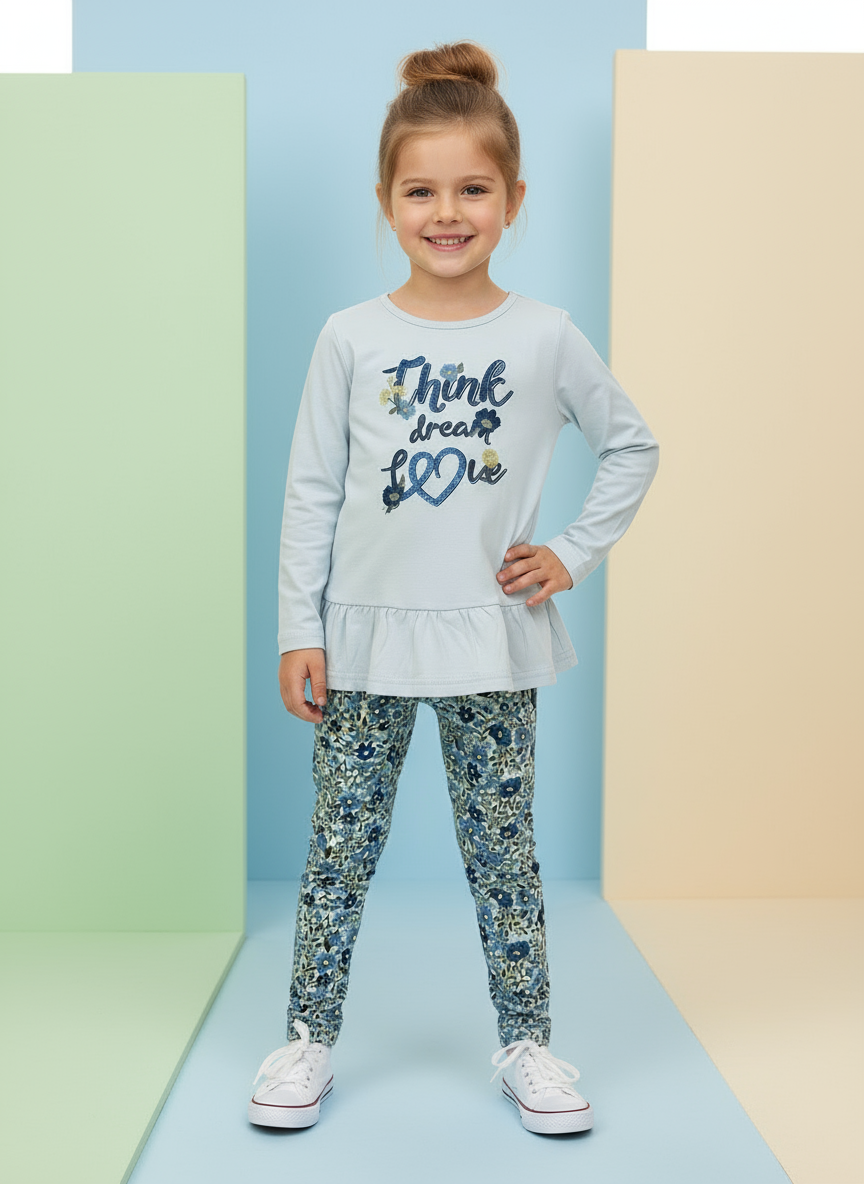 Completo Bambina "Think dream love" maglia e leggins in caldo cotone - Taglie 4 e 6 anni