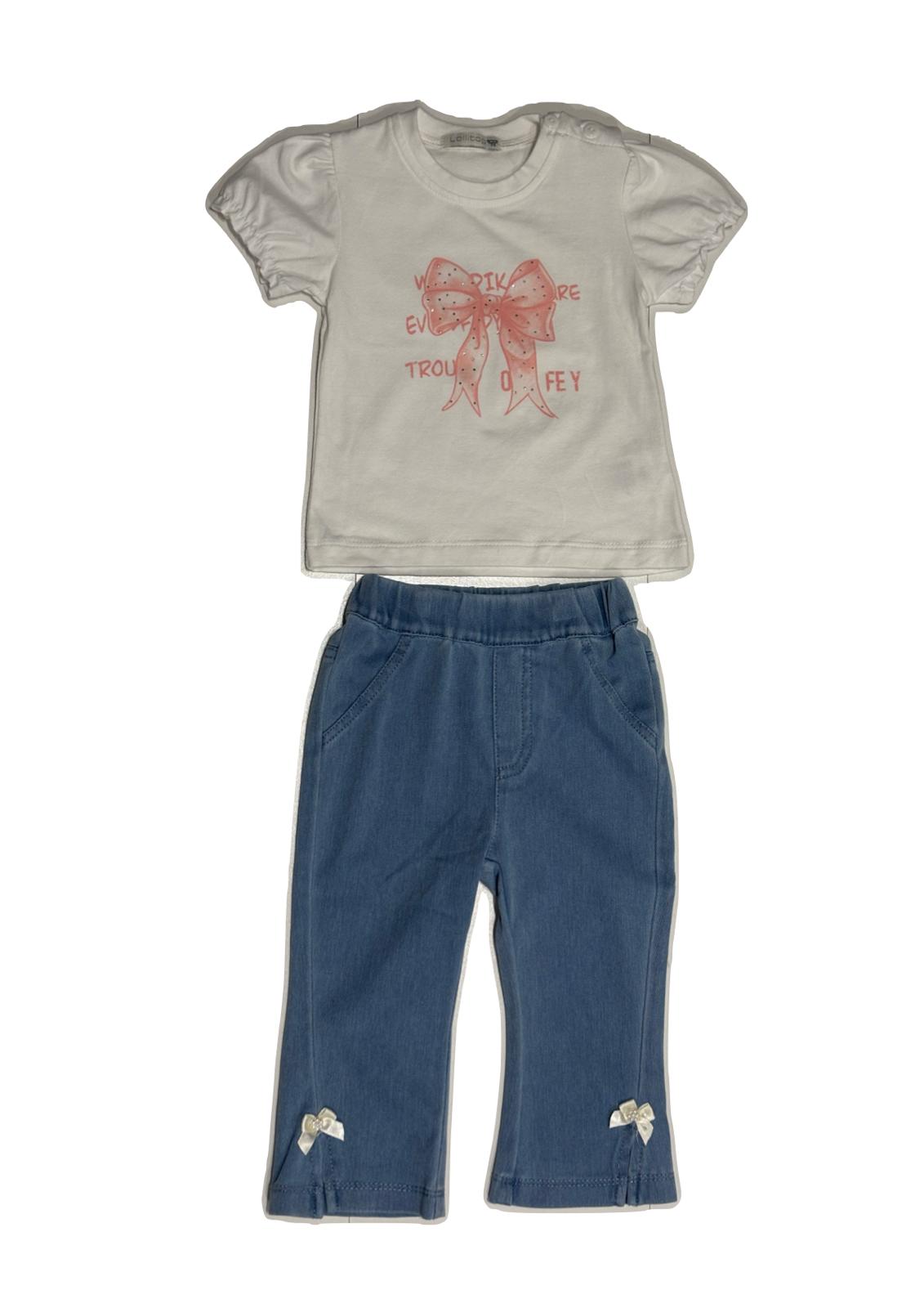 T-shirt a maniche corte stampata con jeans a zampa con fiocchetti LOLLITOP