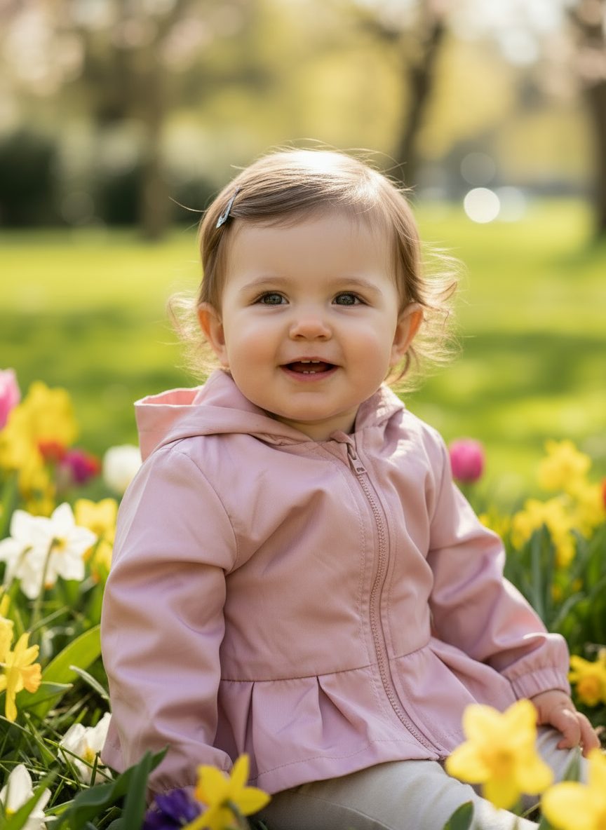 Giubbino primaverile giacca a vento neonata con zip e cappuccio LOLLITOP - Taglia 6/9 mesi