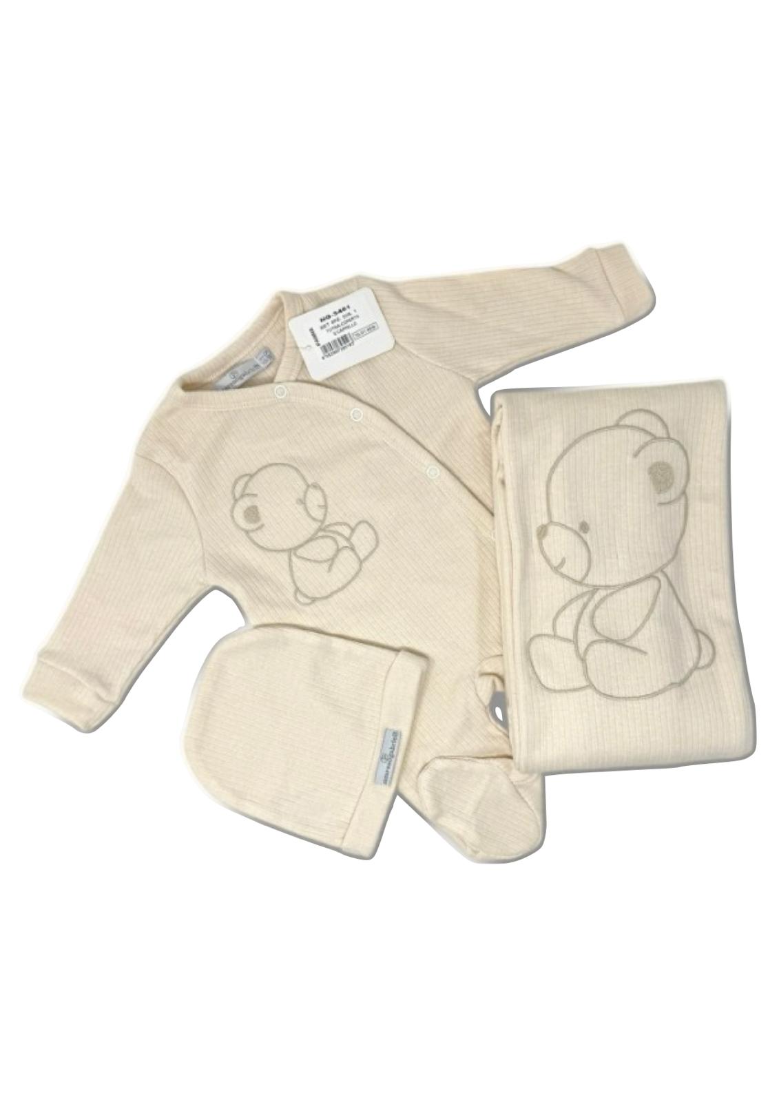 Set Nascita 3 Pezzi, copertina + Tutina + Cappellino, in Puro Cotone NAZARENO GABRIELLI