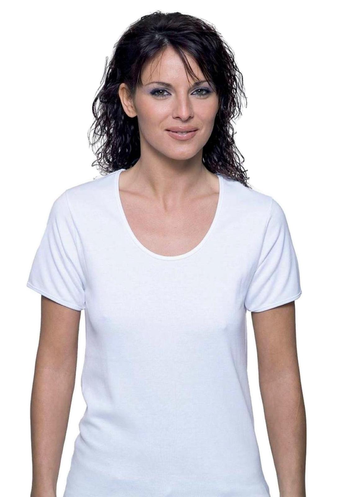 Maglia donna mezza manica 100% cotone interlock felpato bordo raso LEA