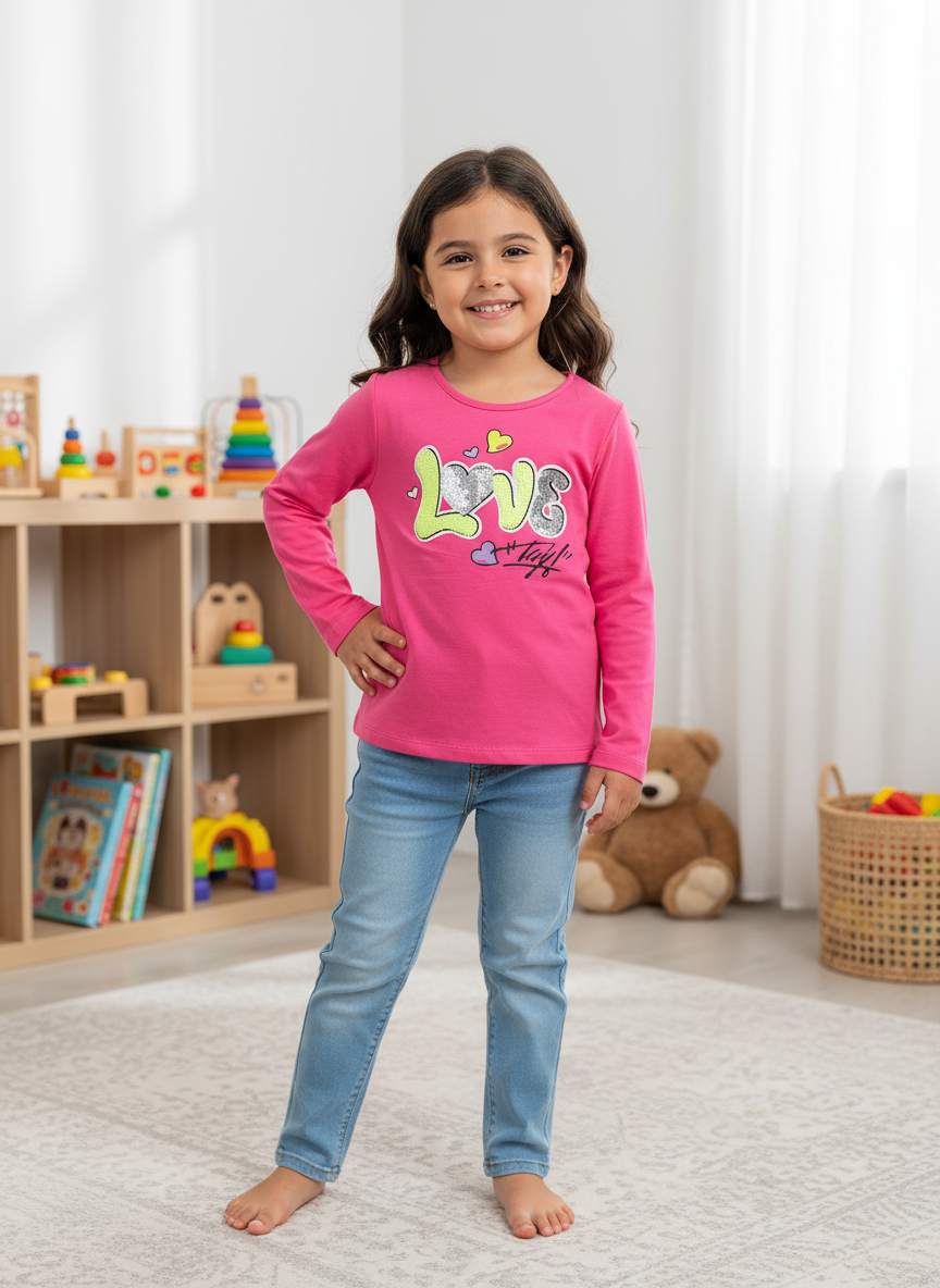 T-shirt Bambina manica lunga in jersey di cotone con pailettes multicolor - Taglia 4 e 10 anni