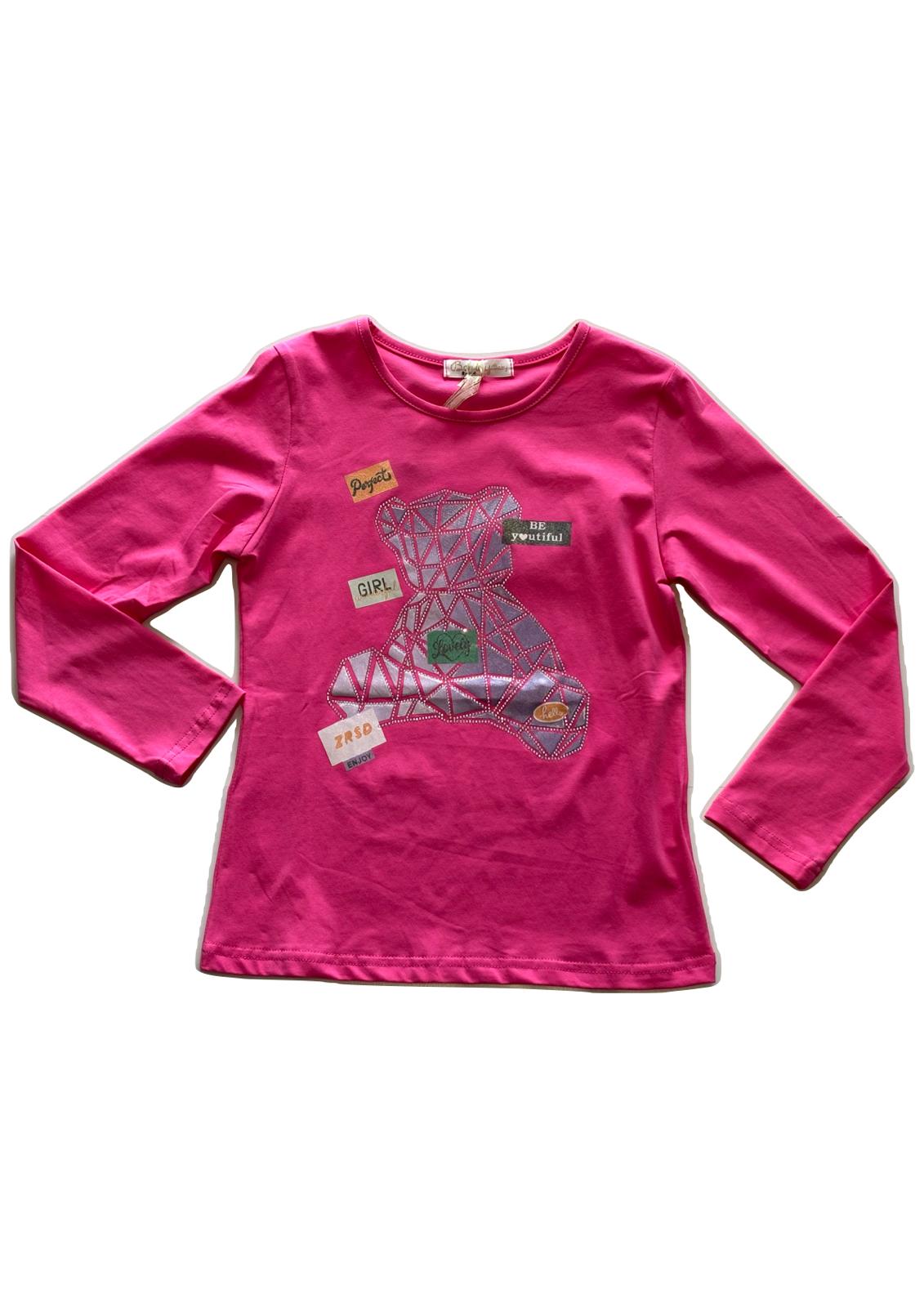 T-shirt Bambina e Ragazza manica lunga in jersey di cotone stampata con strass