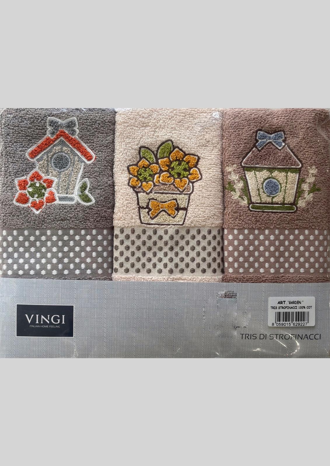 Set 3 strofinacci da cucina canovacci in spugna Jacquard ricamati VINGI