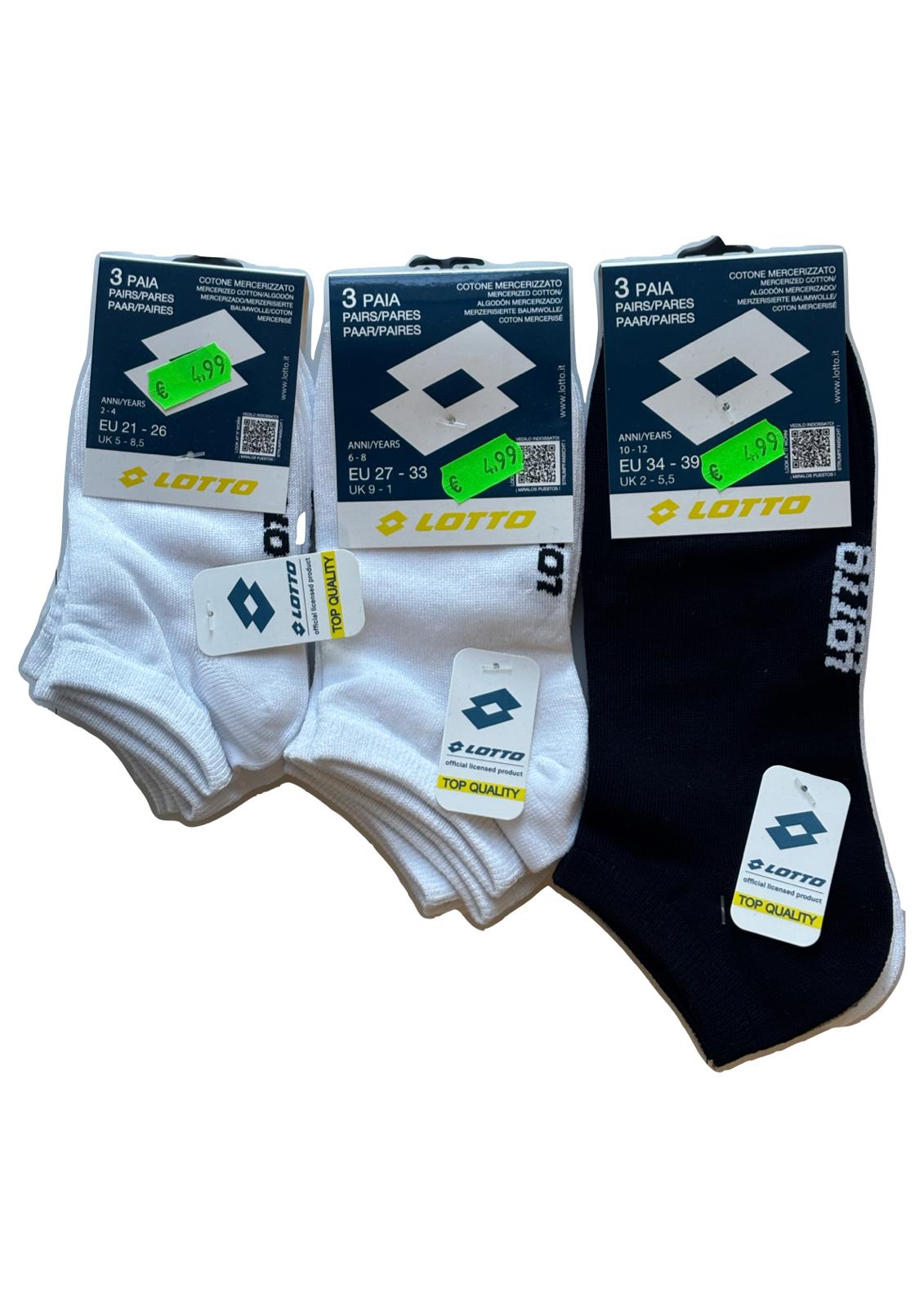 Tripack calzini Kids e Junior corti unisex in cotone LOTTO