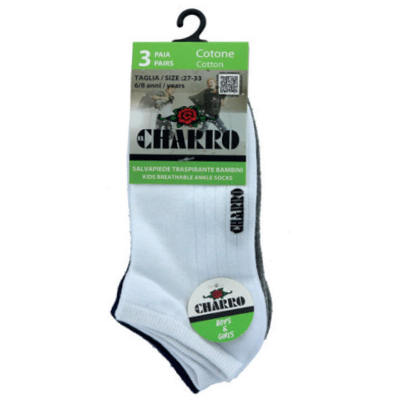 Tripack calzini salvapiedi Kids e Junior corti unisex in cotone CHARRO