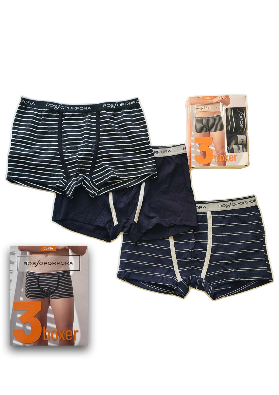 Tripack boxer Junior con elastico stampato fantasie a righe ROSSOPORPORA
