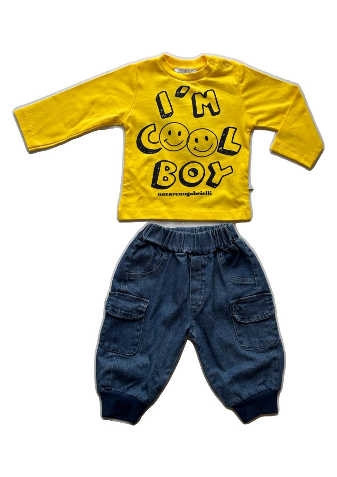 Completo Neonato 2 pezzi T-Shirt manica lunga + Jeans cargo NAZARENO GABRIELLI