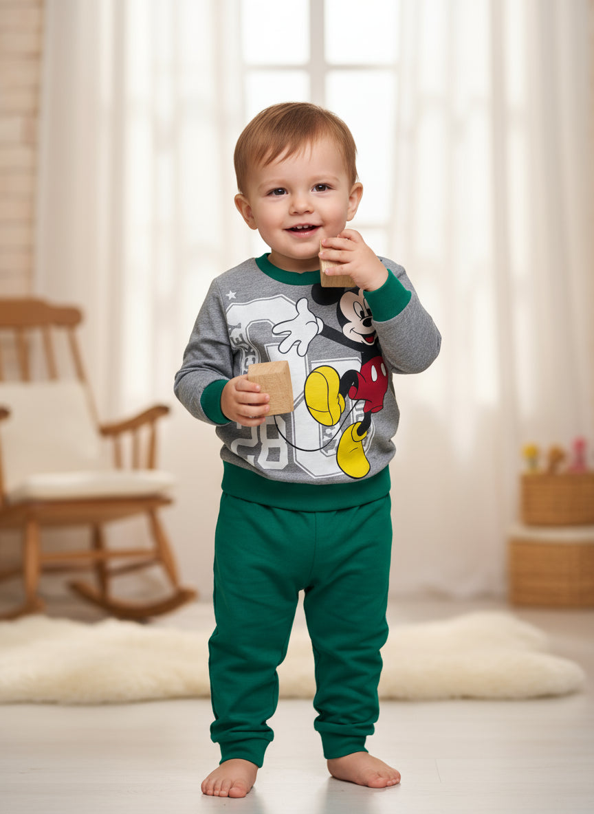Pigiama Neonato manica lunga primaverile in Jersey di Cotone Mickey Mo