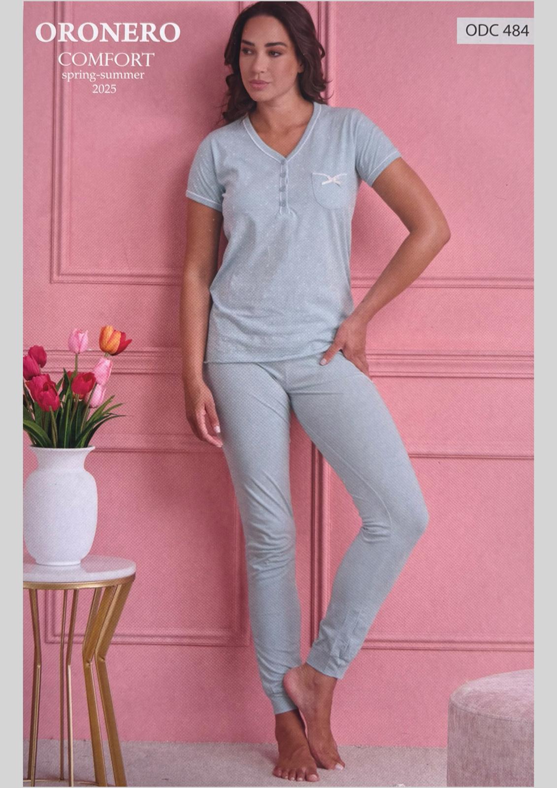 Pigiama Donna in jersey con maglia serafino manica corta ORONERO
