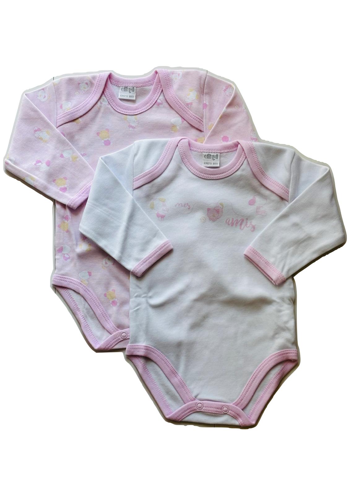 Coppia Body Baby in puro cotone garzato manica lunga ELLEPI