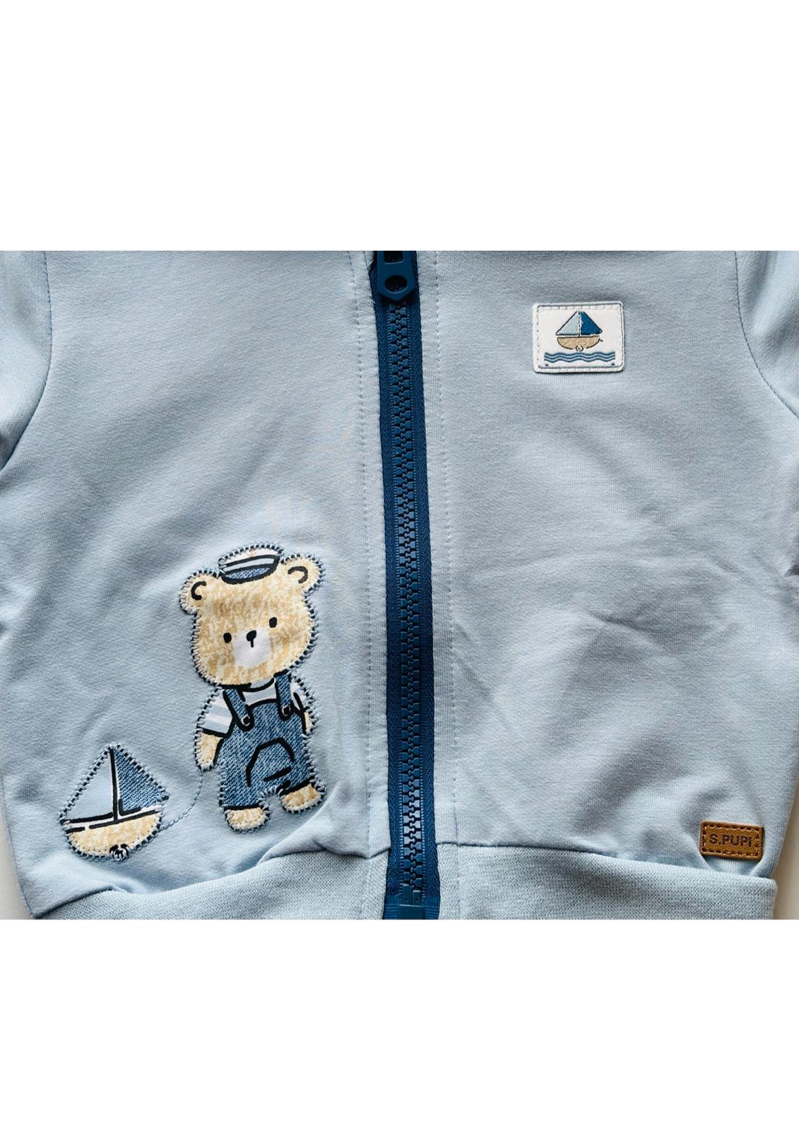 Completo Neonato 2 pezzi maglia in cotone garzato con zip e cappuccio + Jeans STELLE&PUPI - Taglia 6/9 mesi