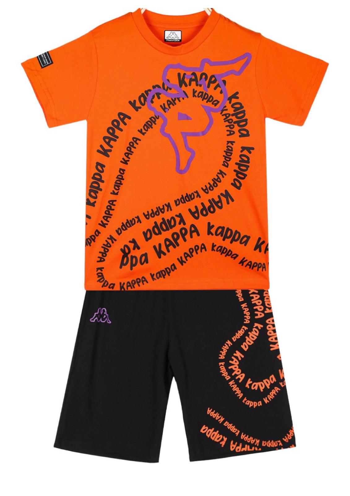Completo Bambino T-shirt arancio + bermuda nero KAPPA