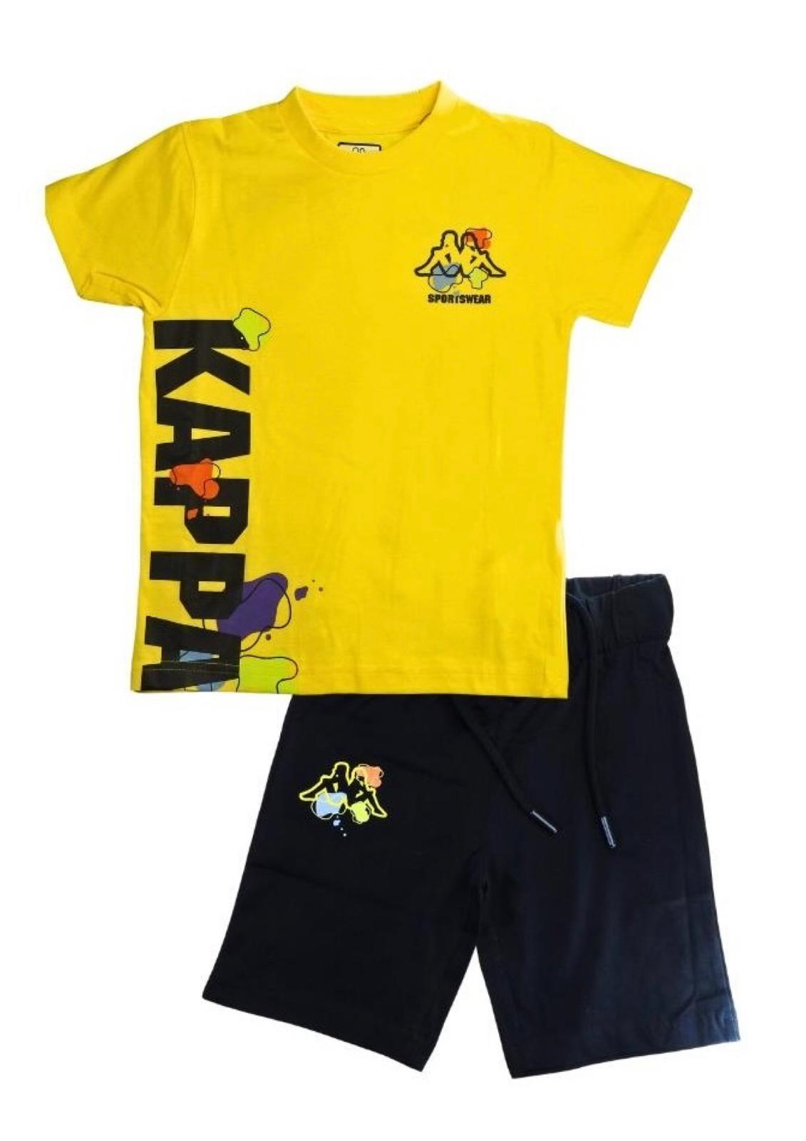 Completo Bambino T-shirt gialla + bermuda nero KAPPA