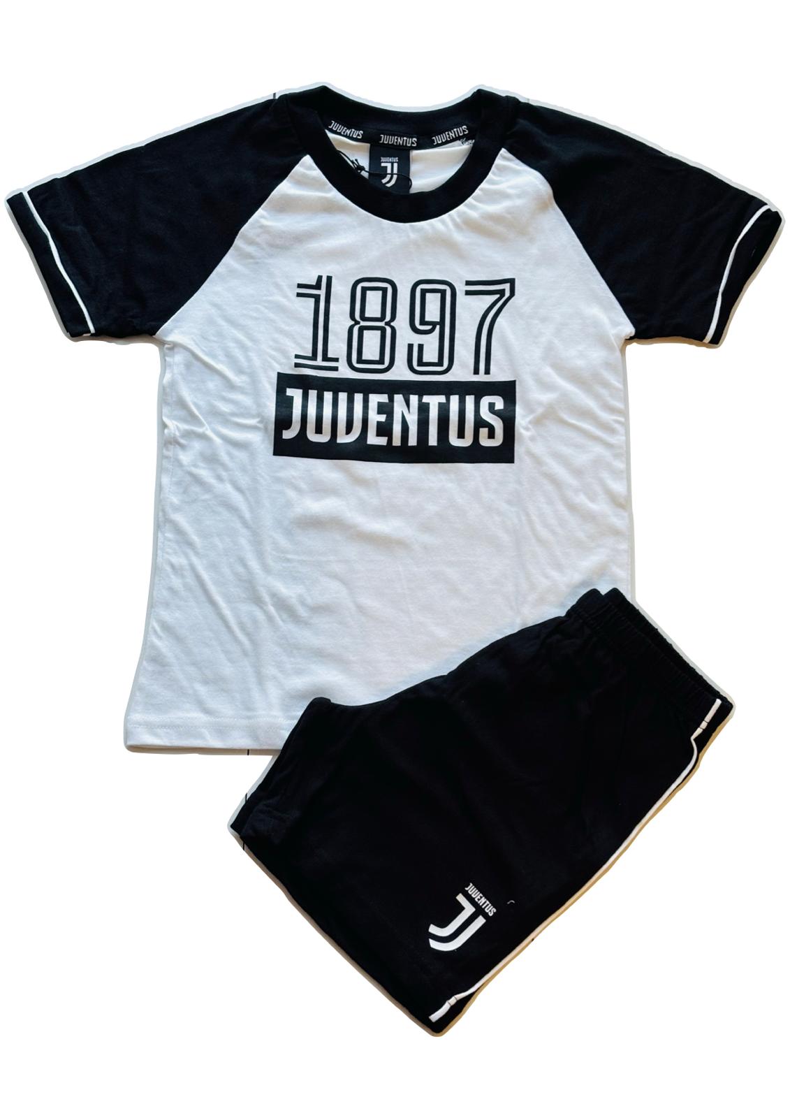 Pigiama bambino Maglia bianca con Mezze maniche nere e pantaloncino JUVENTUS