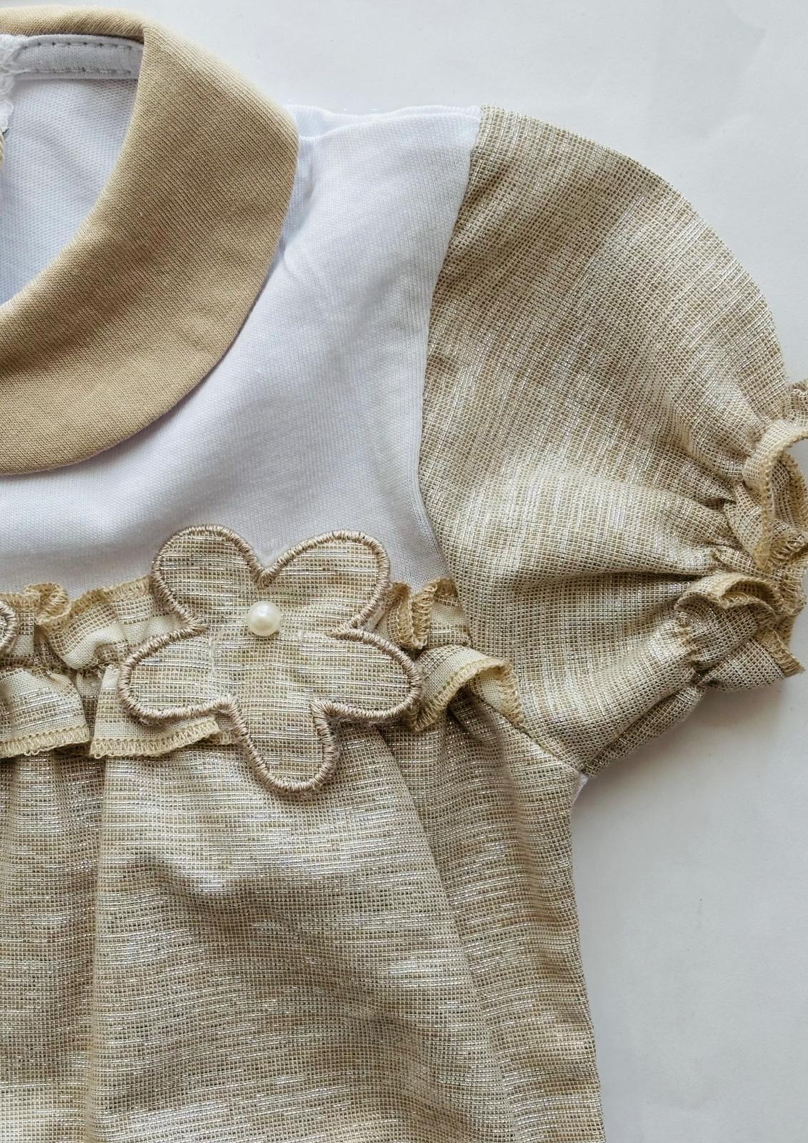 Pagliaccetto elegante neonata ecrù, oro chiaro e panna con fiori ricamati – NAZARENO GABRIELLI