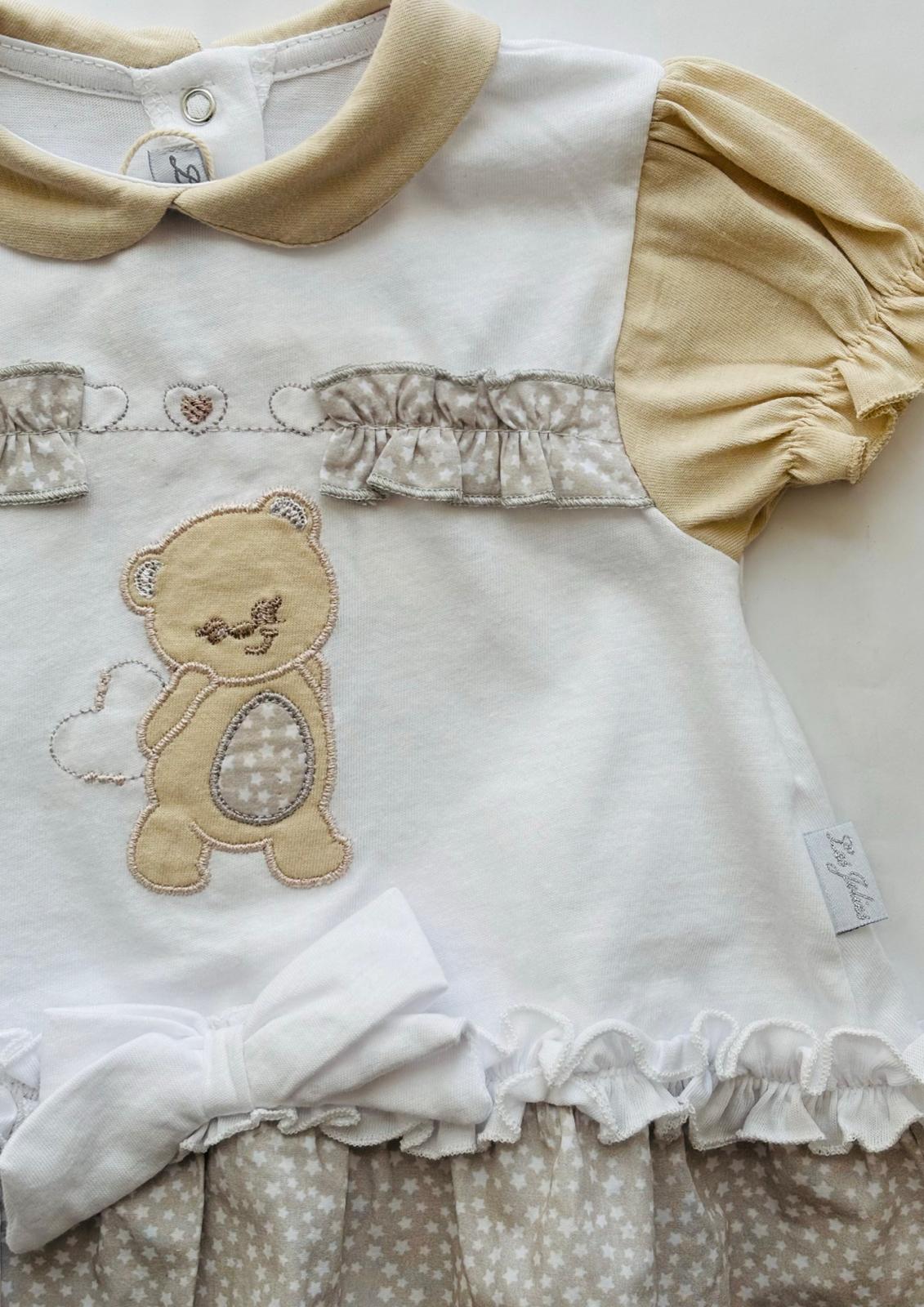 Abitino estivo neonata con orsetto ricamato e balza stellata – LES JOLIES