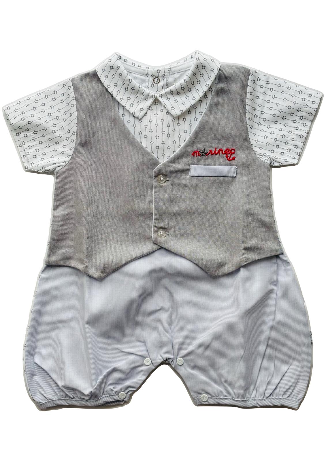 Pagliaccetto elegante neonato effetto gilet grigio e pantaloncino a righe – NAZARENO GABRIELLI