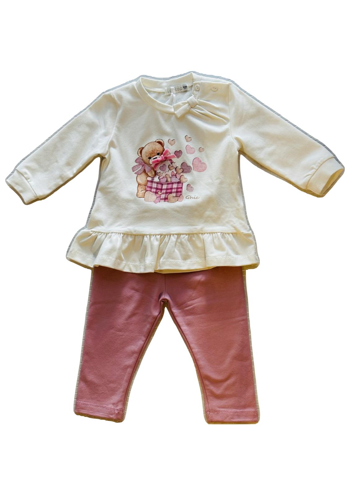 Completino neonata in caldo cotone maglia bianca + leggins cipria LOLLITOP - Taglia 6/9 mesi