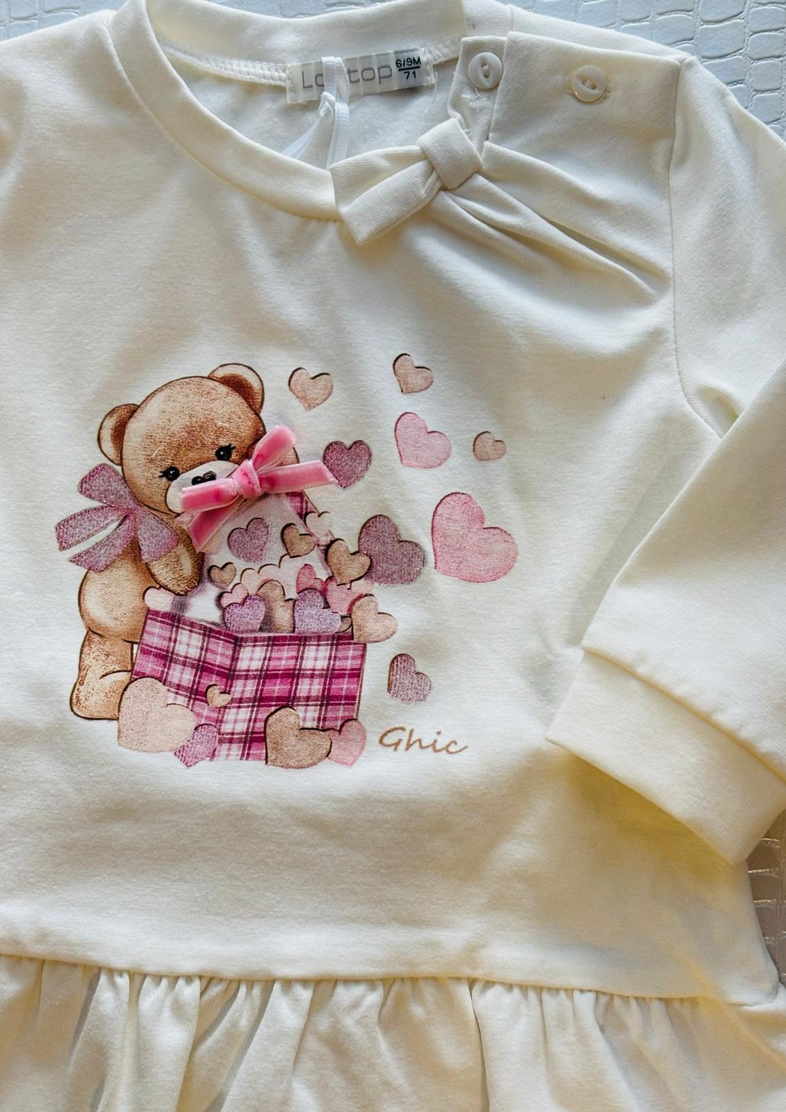 Completino neonata in caldo cotone maglia bianca + leggins cipria LOLLITOP - Taglia 6/9 mesi