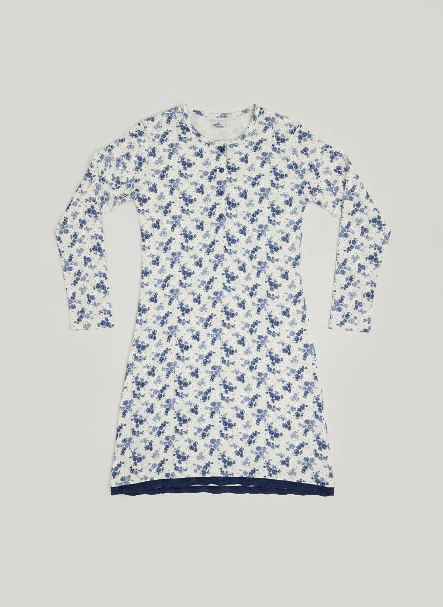 Camicia da notte donna Interlock fantasia floreale blu con pizzo BACI DI NOTTE - Taglia S