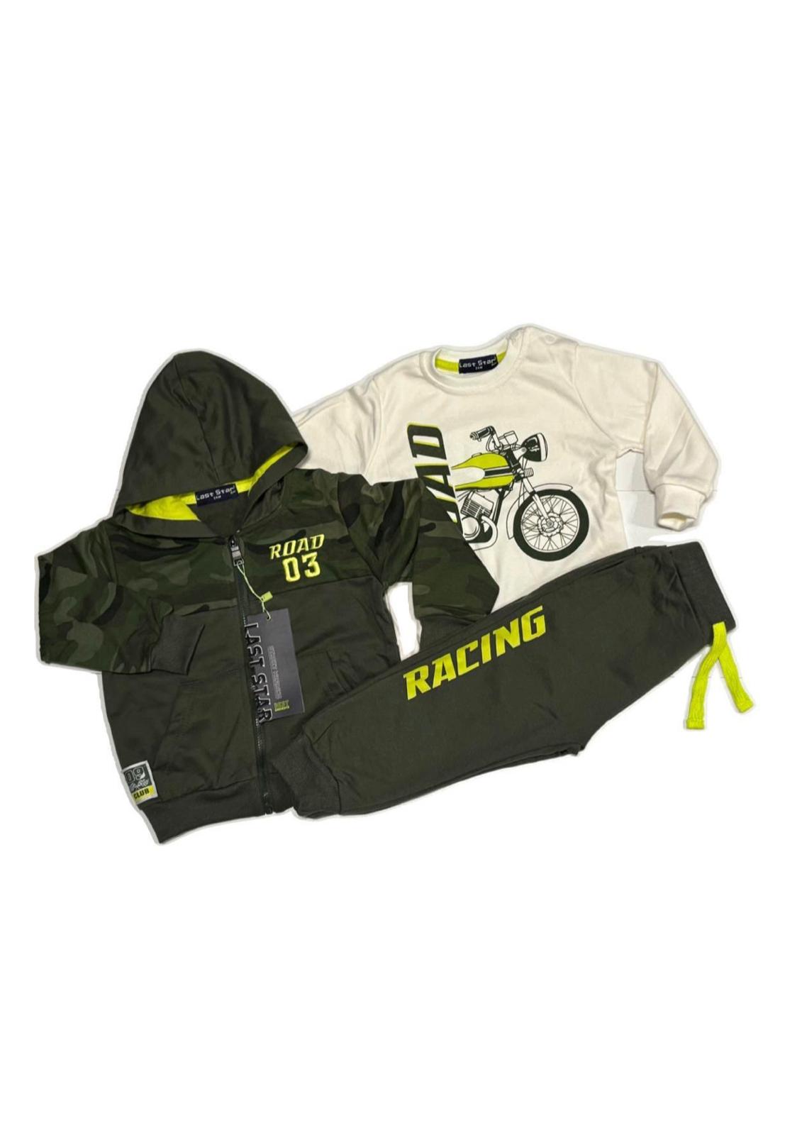 Completo tuta 3 pezzi, felpa aperta con zip e cappuccio, maglia in caldo cotone e pantalone LAST STAR