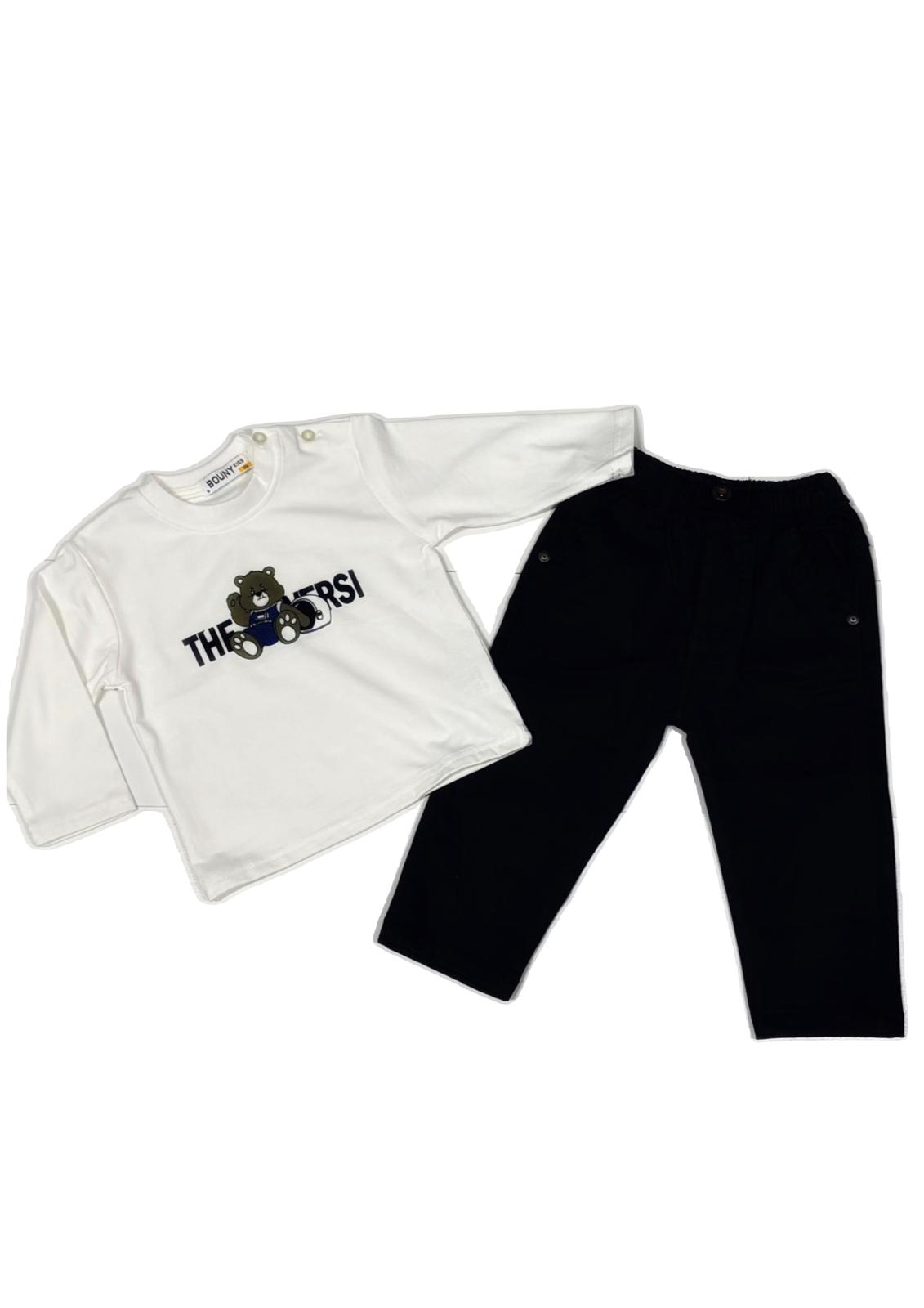 Completo Neonato Pantalone jeans Maglia con stampa orsetto