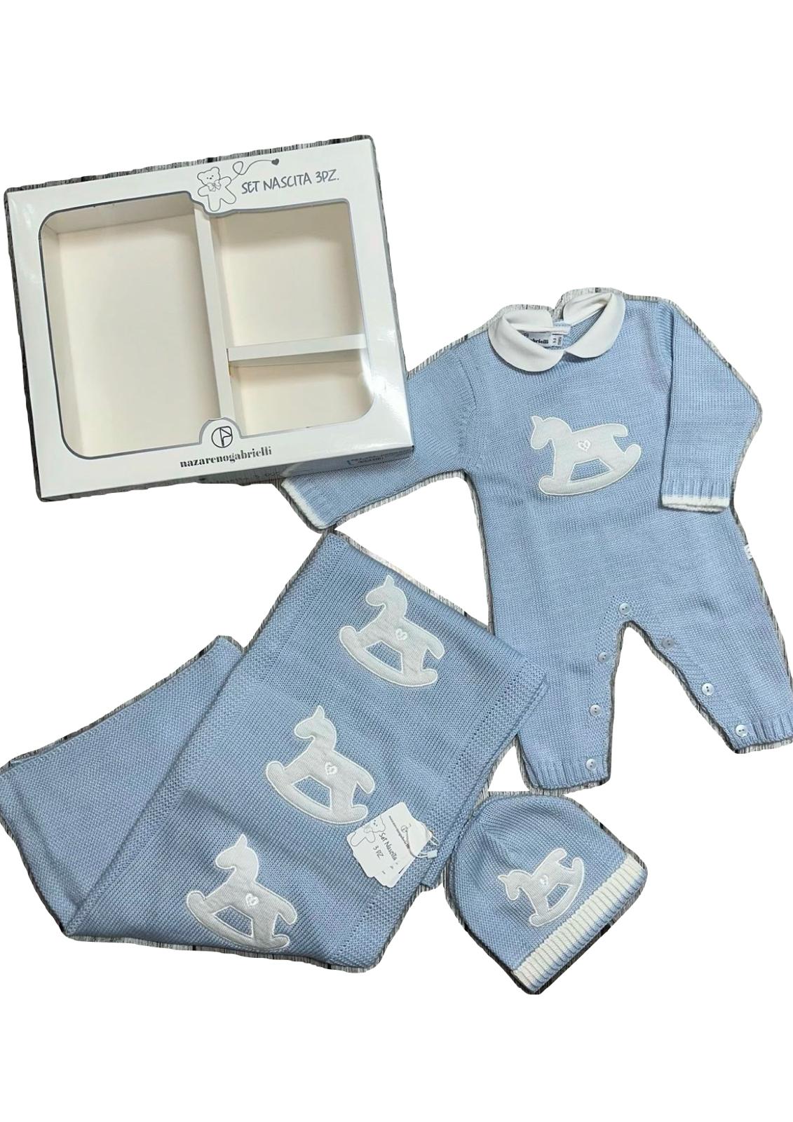 Set Nascita 3 pezzi neonato Tutina Coperta e Cappello NG-3488 NAZARENO GABRIELLI