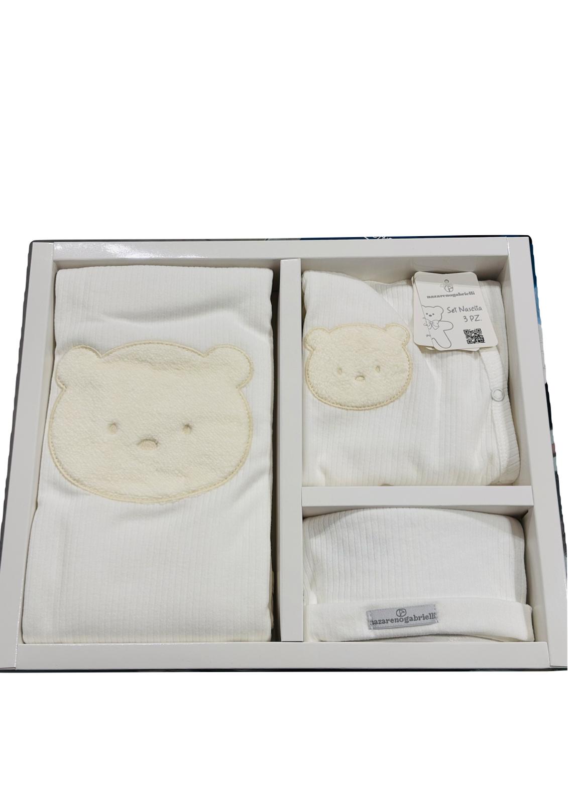 Set Nascita 3 Pezzi, copertina + Tutina + Cappellino, in Puro Cotone NAZARENO GABRIELLI