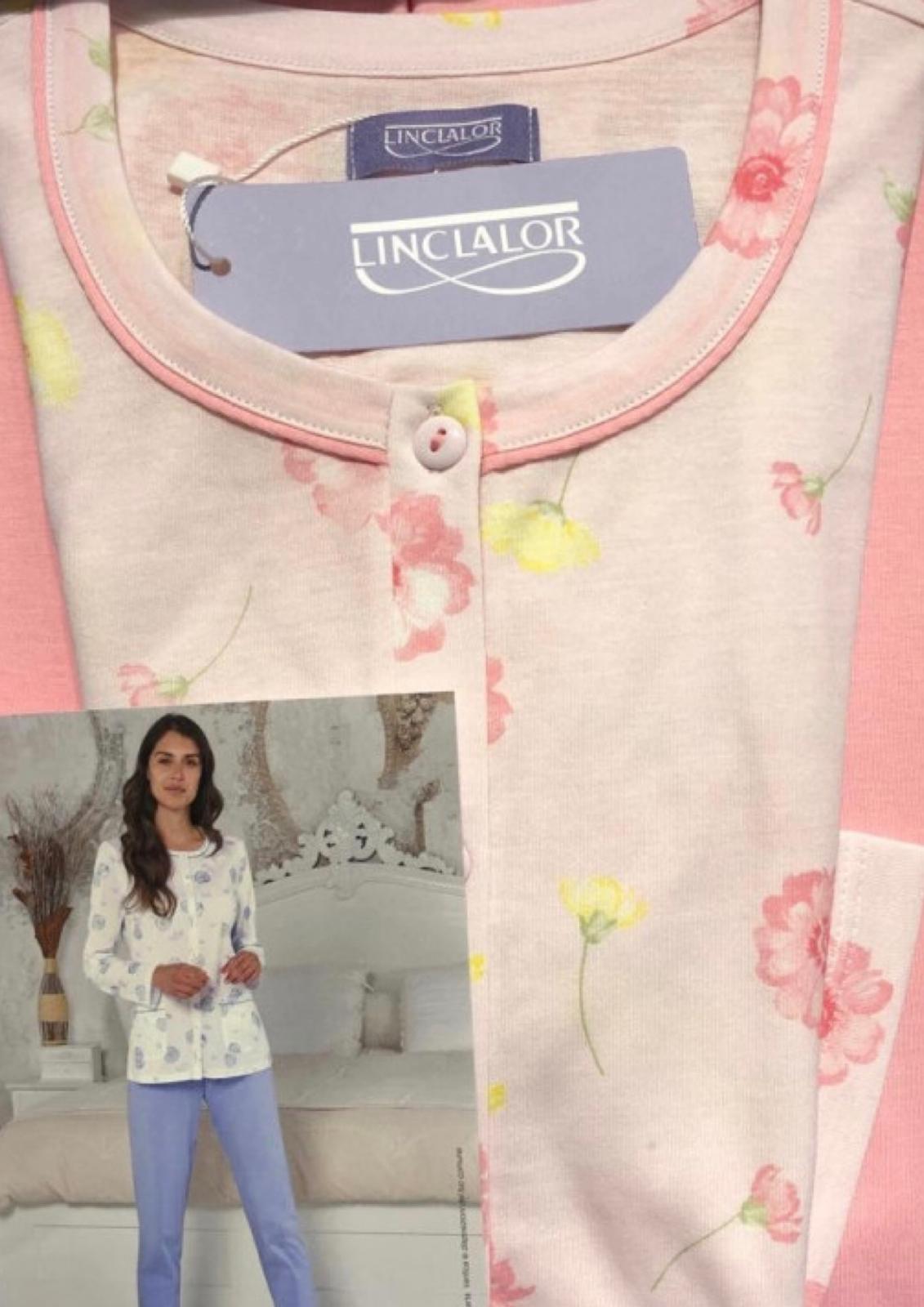 Pigiama donna manica lunga aperto in jersey cotone LINCLALOR - Taglie 56 e 58